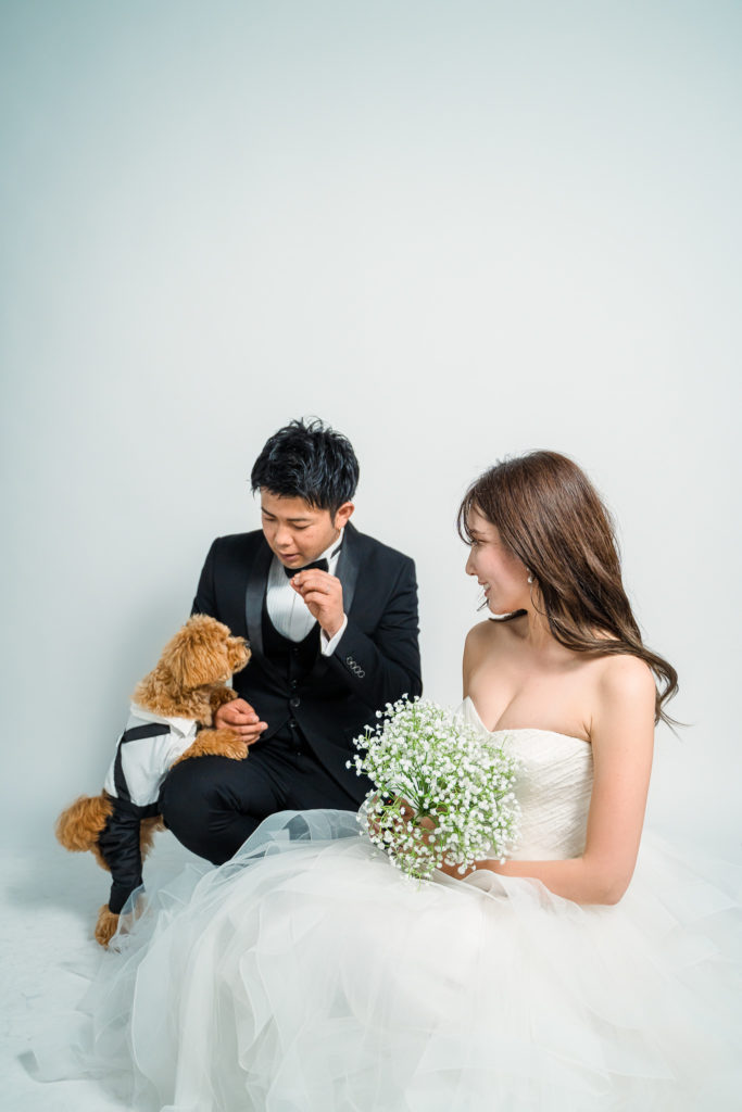 INAI WEDDING 東京スタジオで撮影された愛犬と一緒に撮るウェディングフォトトイプードル