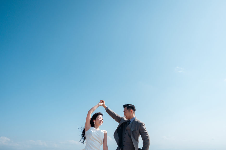 福岡福津の青い空とウェディングフォト