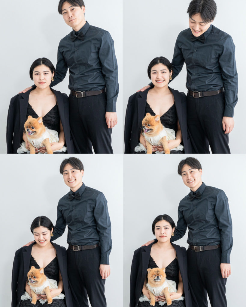 INAI WEDDING 東京スタジオで撮影された愛犬と一緒に撮るウェディングフォト（白背景）