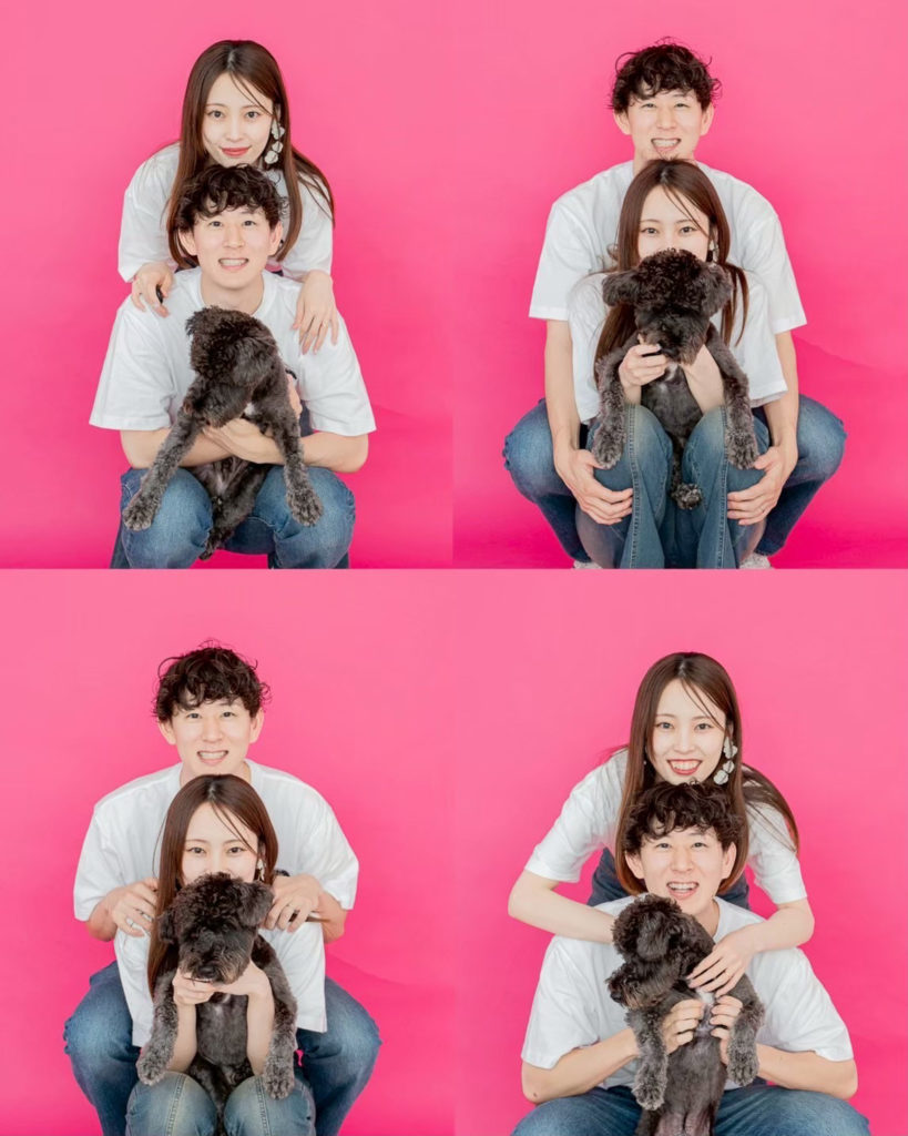INAI WEDDING 東京スタジオで撮影された愛犬と一緒に撮る白T×デニムウェディングフォト
