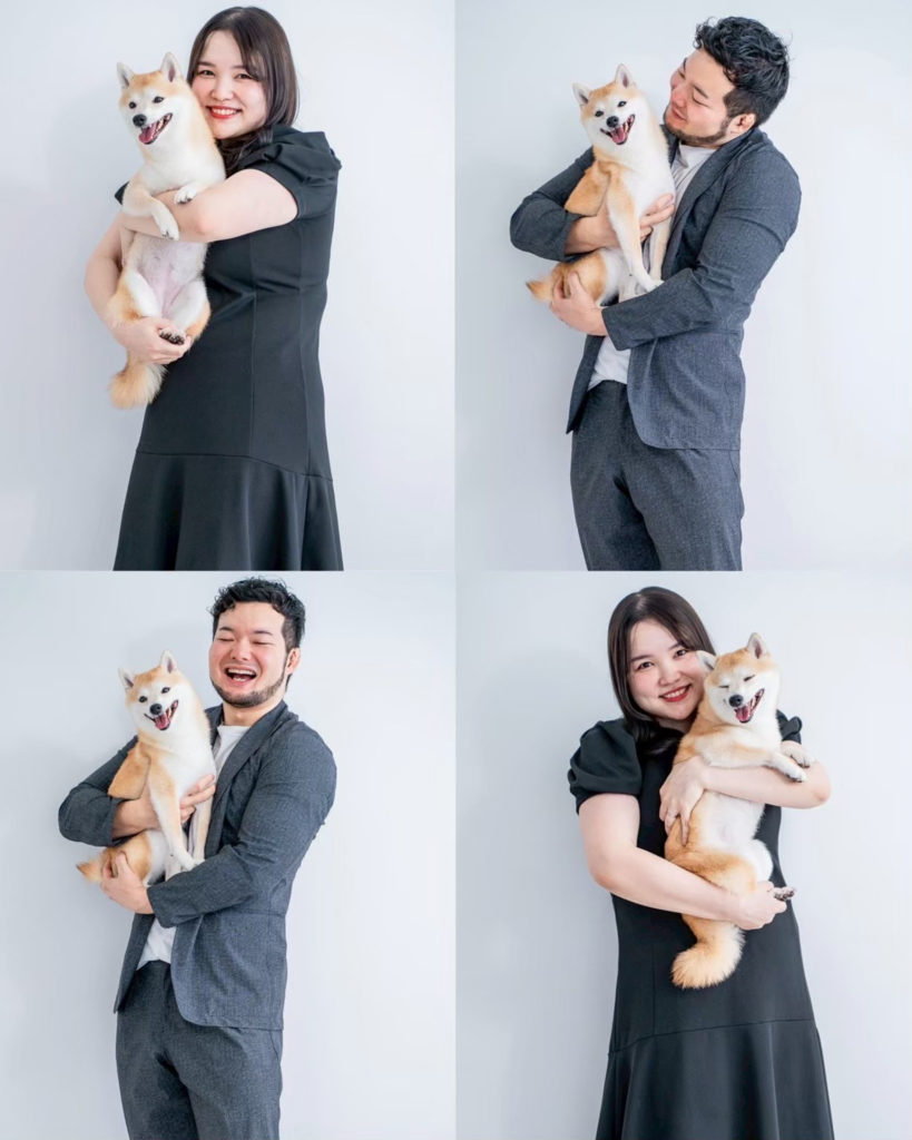 INAI WEDDING 東京スタジオで撮影された愛犬と一緒に撮るウェディングフォト（白背景）