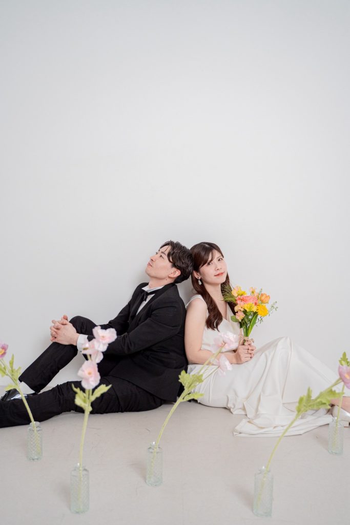 入籍フォトお花を使って